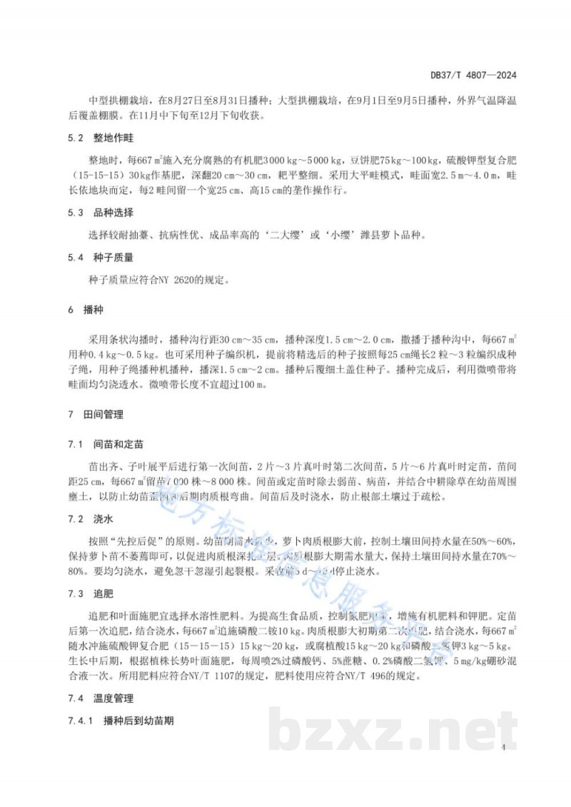 DB37/T 4807-2024潍县萝卜设施栽培技术要求