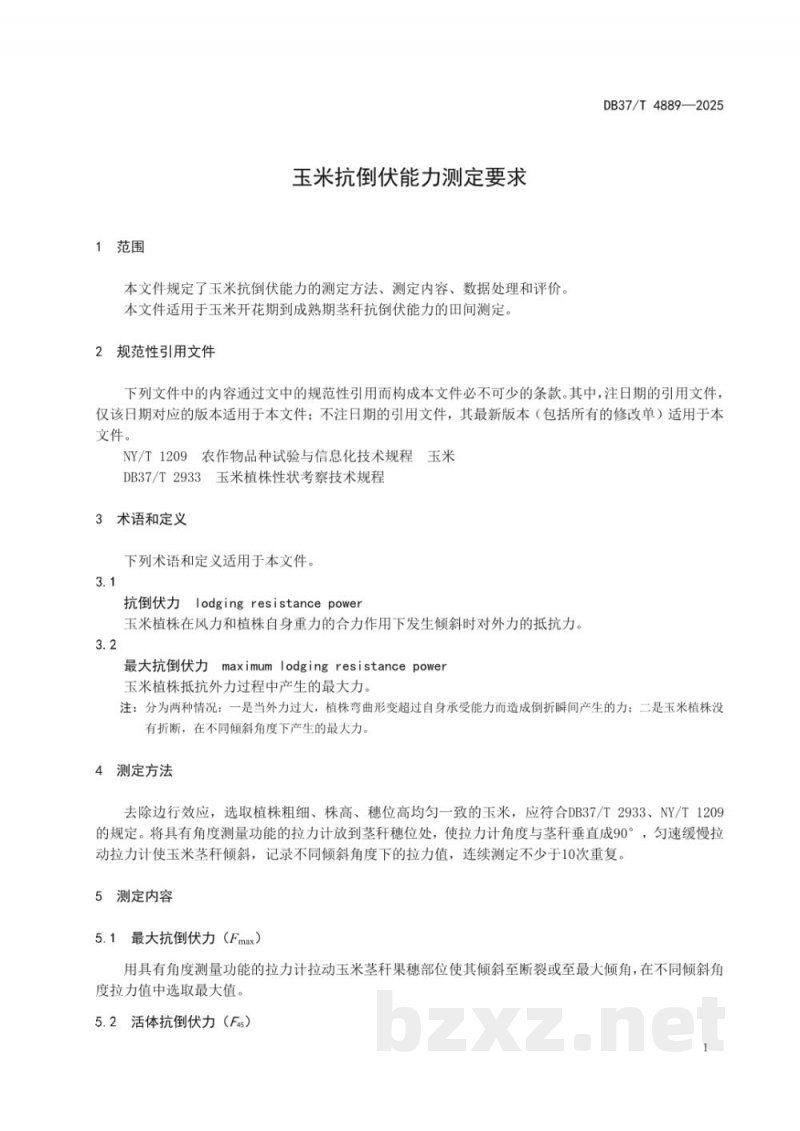 DB37/T 4889-2025玉米抗倒伏能力测定要求