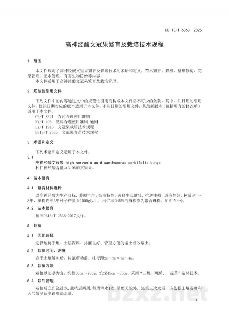 DB13/T 6068-2025高神经酸文冠果繁育及栽培技术规程