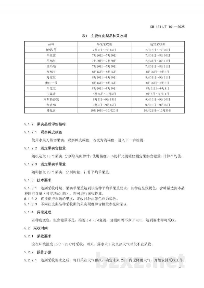 DB1311/T 101-2025红皮梨采收与贮藏技术规程