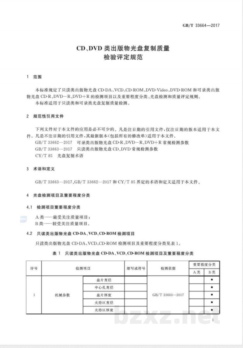 GB/T 33664-2017CD、DVD类出版物光盘复制质量检验评定规范 