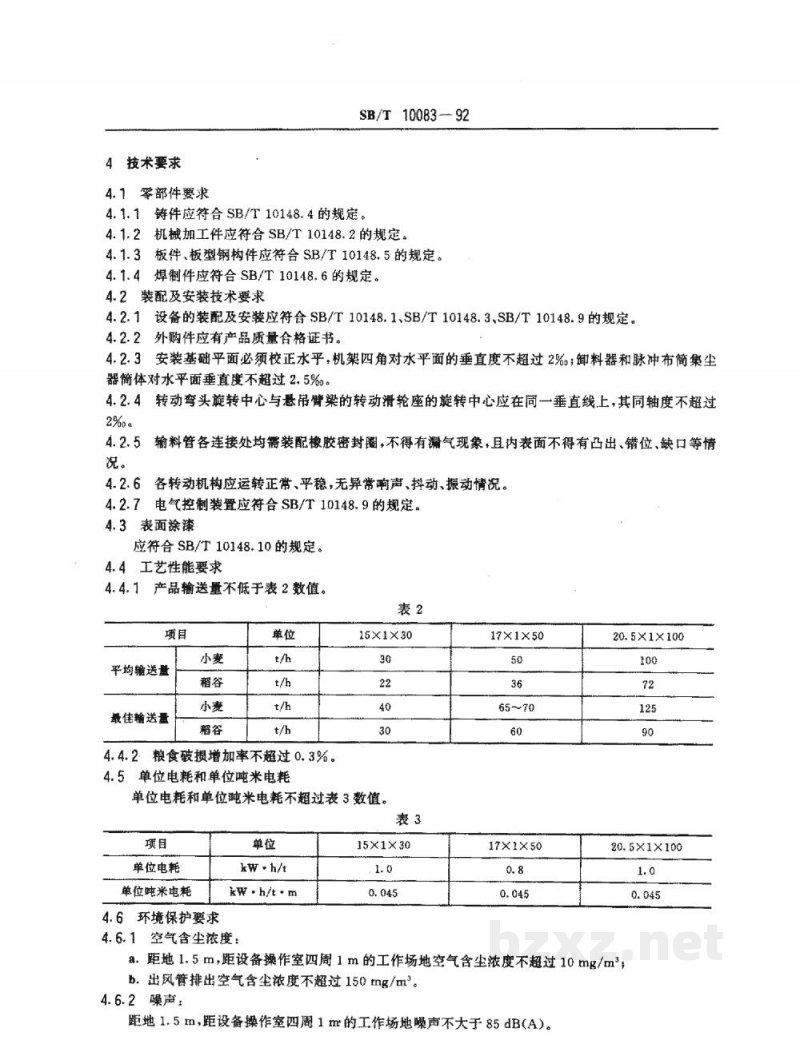 SB/T 10083-1992固定吸粮机技术条件 