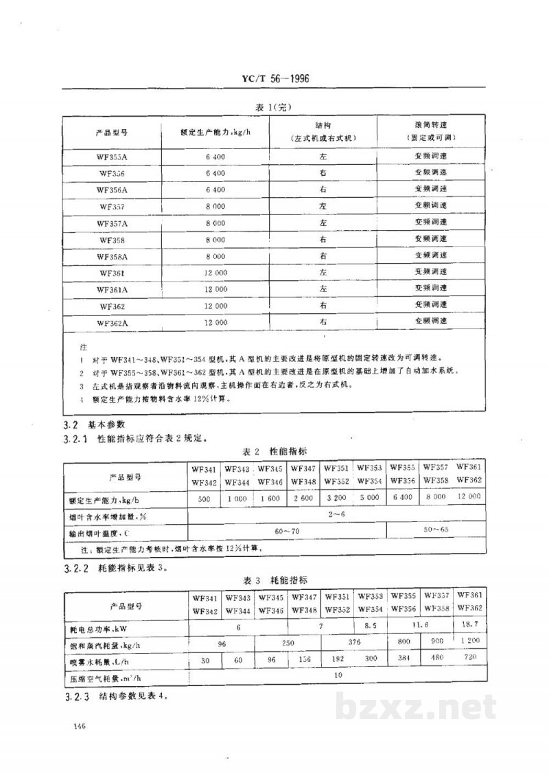 YC/T 56-1996烟草机械WF341～348、WF351～358、WF361～362型滚筒式热风润叶机