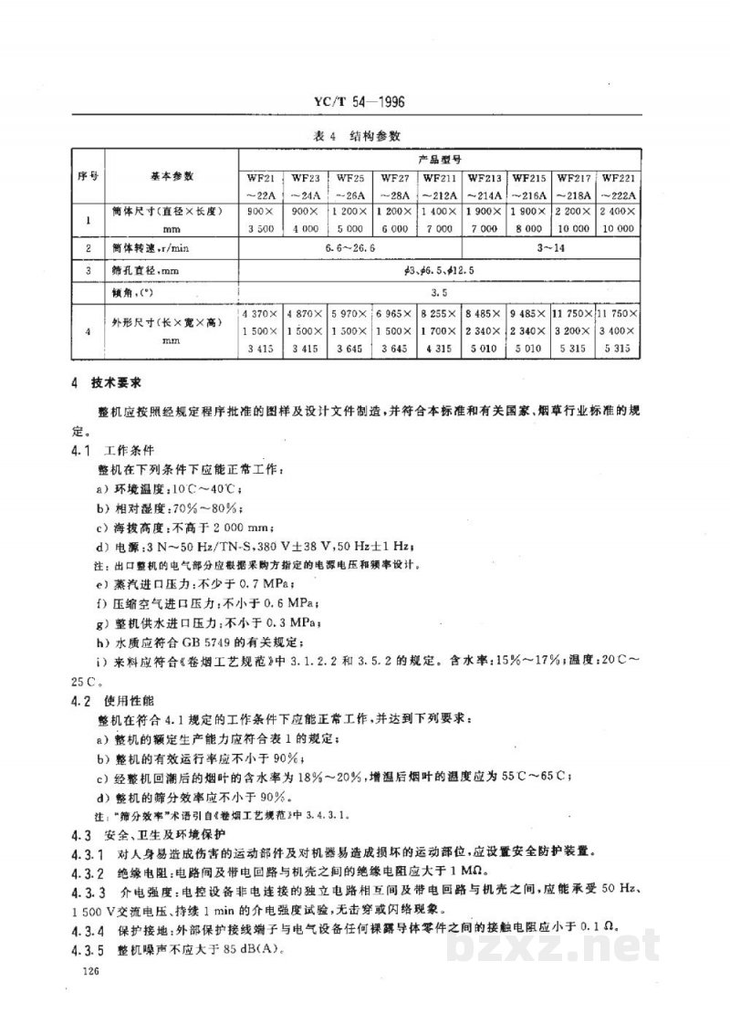 YC/T 54-1996烟草机械WF21～28、WF211～218、WF221～222型滚筛式热风润叶机