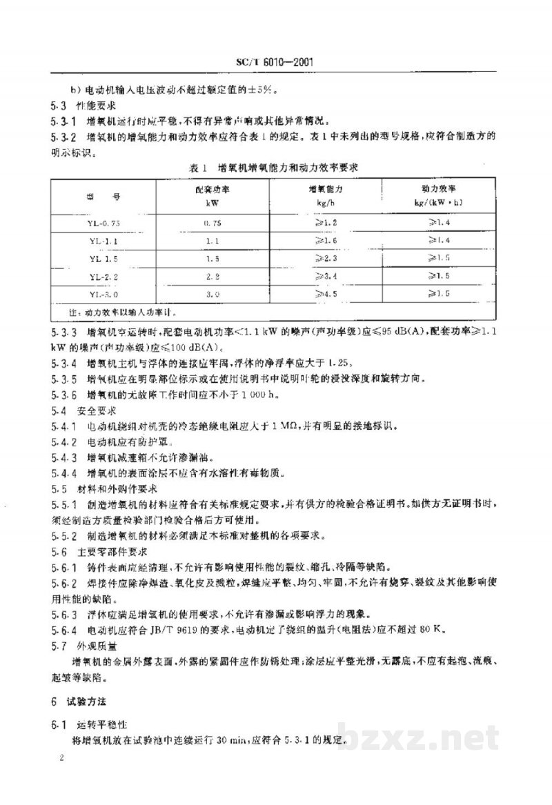 SC/T 6010-2001叶轮增氧机技术条件
