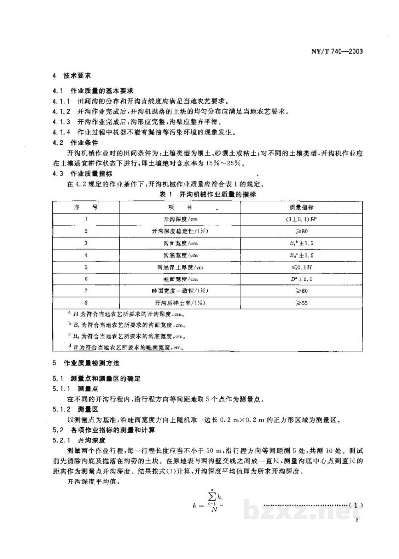 NY/T 740-2003田间开沟机械作业质量