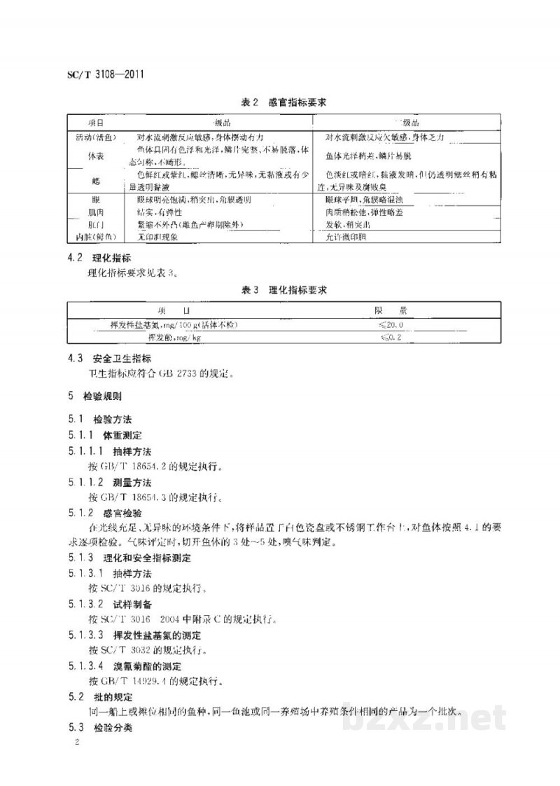 SC/T 3108-2011鲜活青鱼、草鱼、鲢、鳙、鲤