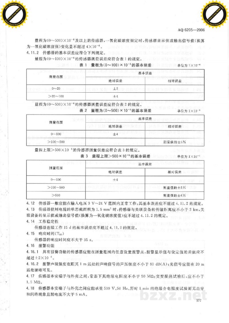 AQ 6205-2006 煤矿用电化学式一氧化碳传感器