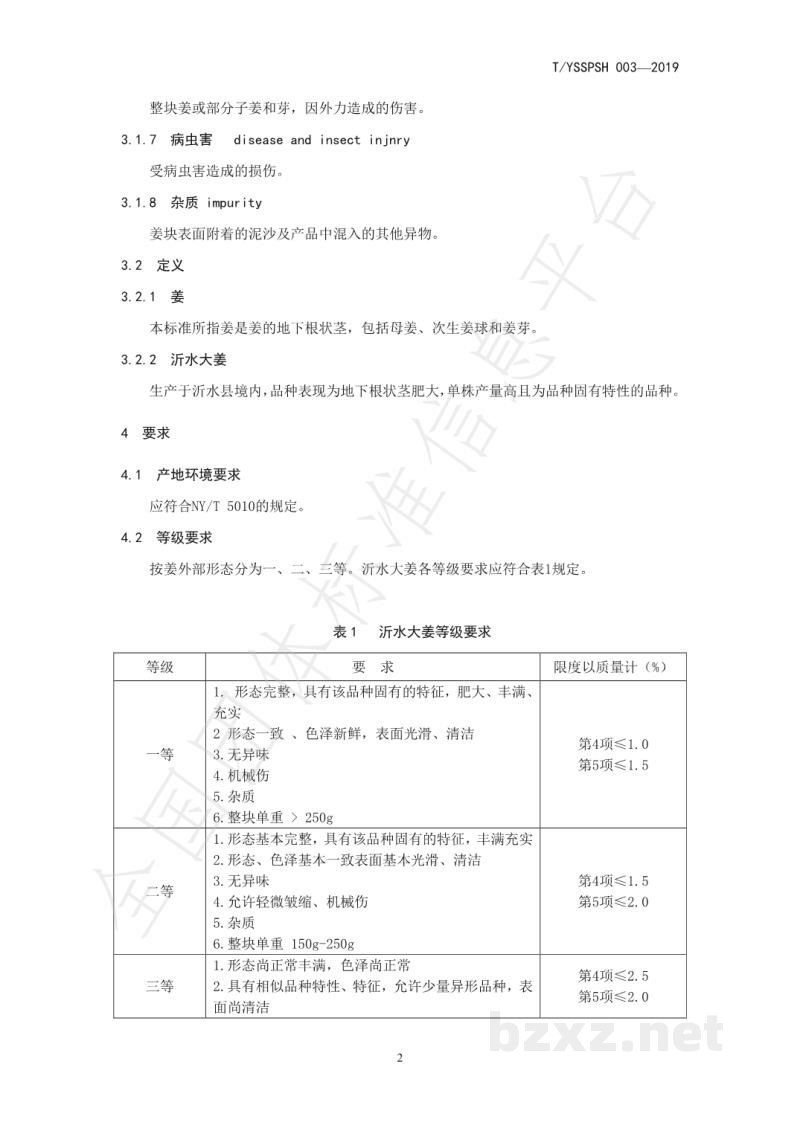 T/YSSPSH 003-2019沂水大姜