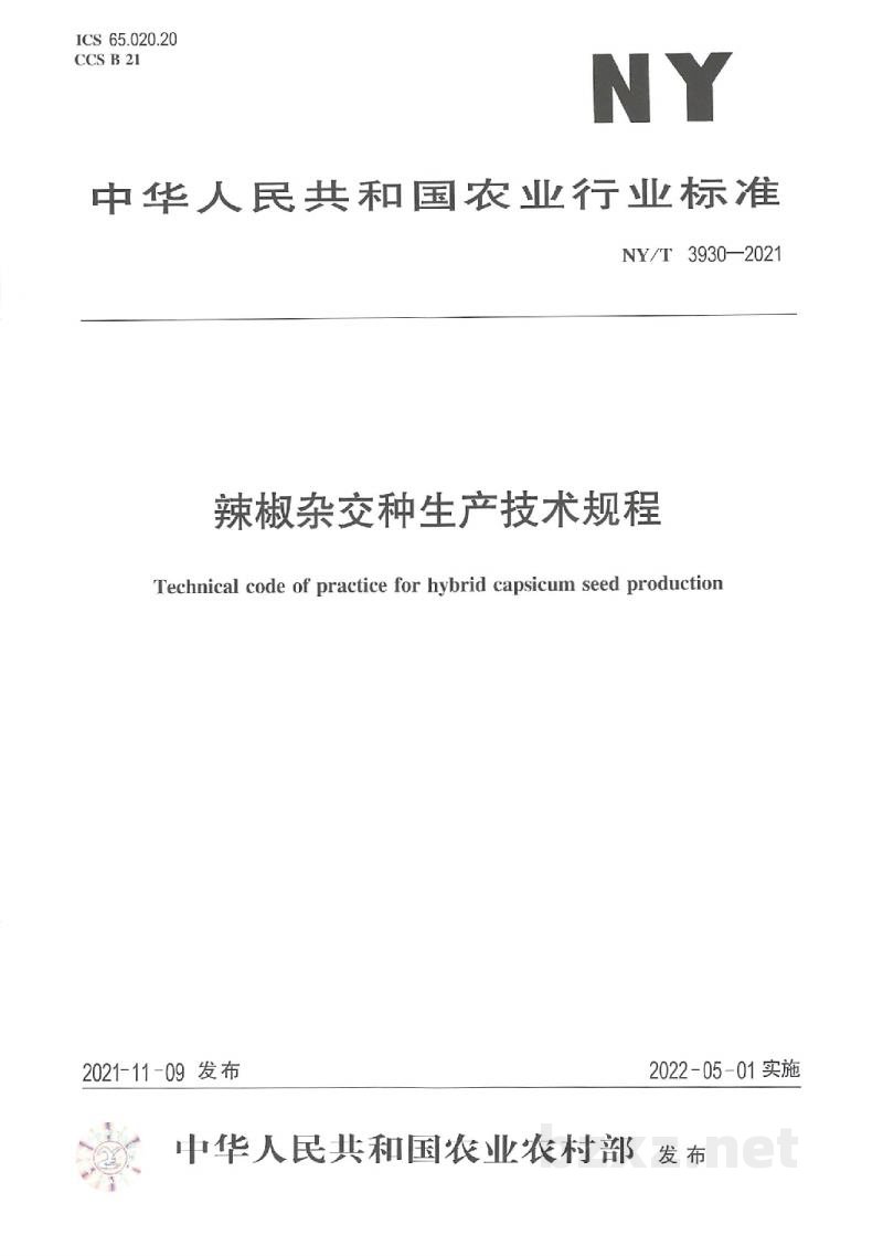 NY/T 3930-2021辣椒杂交种生产技术规程