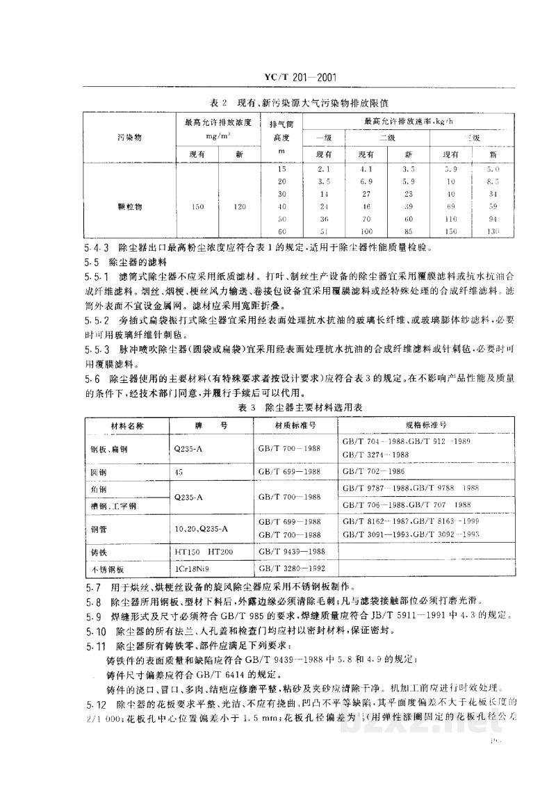 YC/T 201-2001卷烟厂除尘器