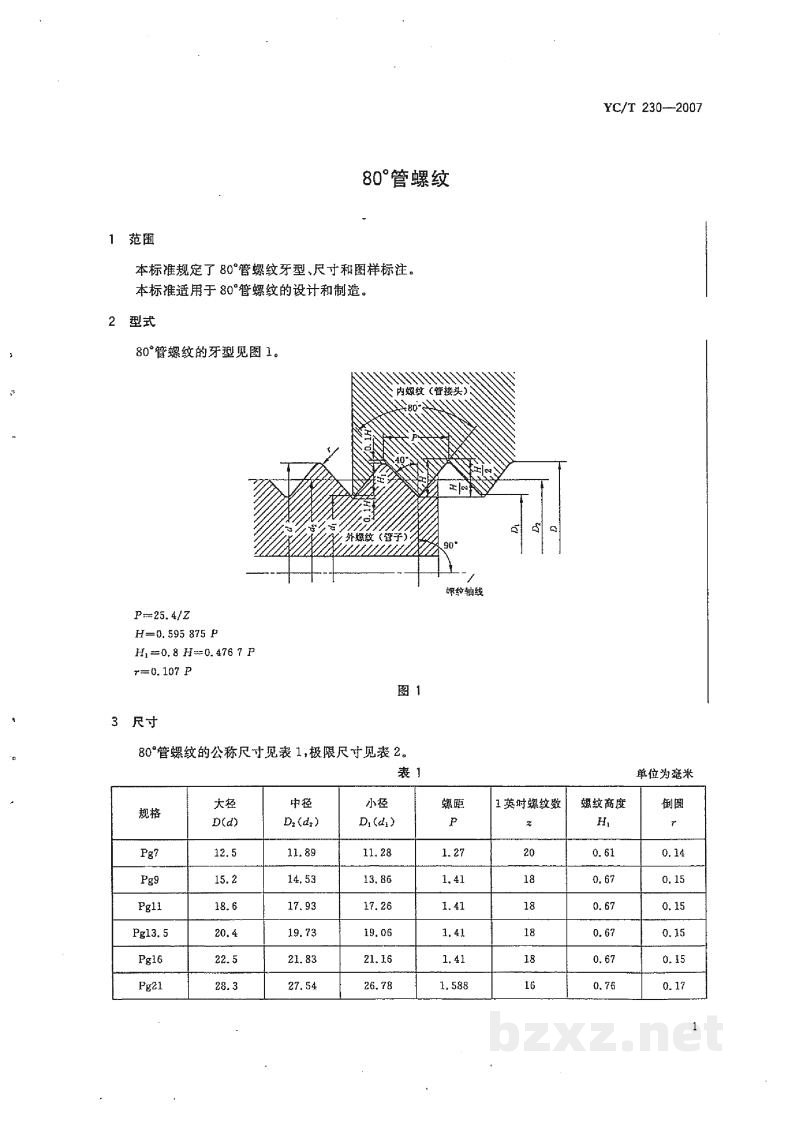 YC/T 230-200780°管螺纹