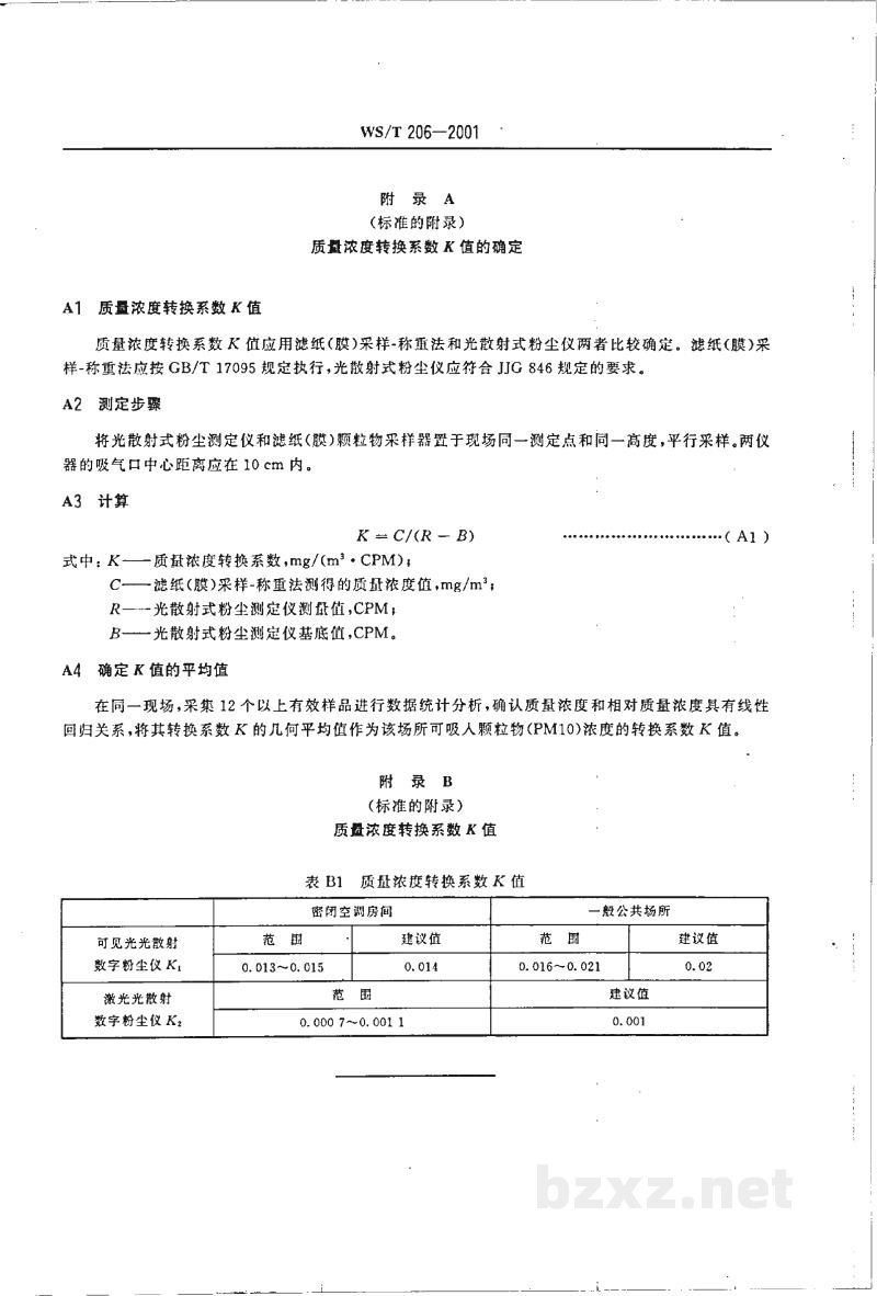 WS/T 206-2001公共场所空气中可吸入颗粒物(PM10)测定方法　光散射法