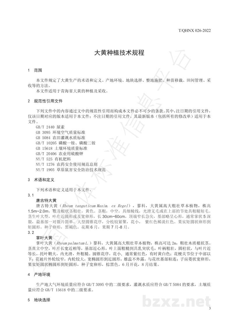 T/QHNX 026-2022大黄种植技术规程