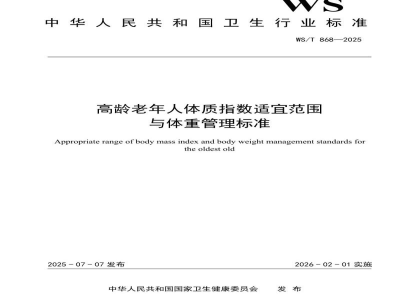 WS/T 868-2025高龄老年人体质指数适宜范围与体重管理标准