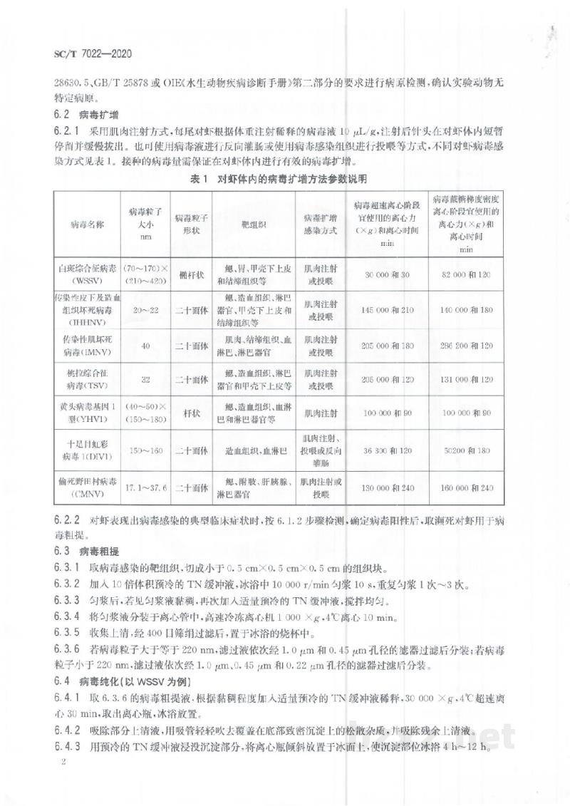 SC/T 7022-2020对虾体内的病毒扩增和保存方法