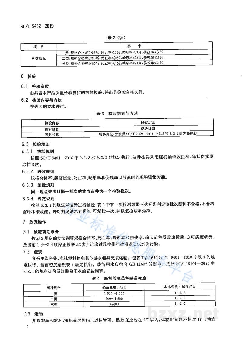 SC/T 9432-2019水生生物增殖放流技术规范海蜇