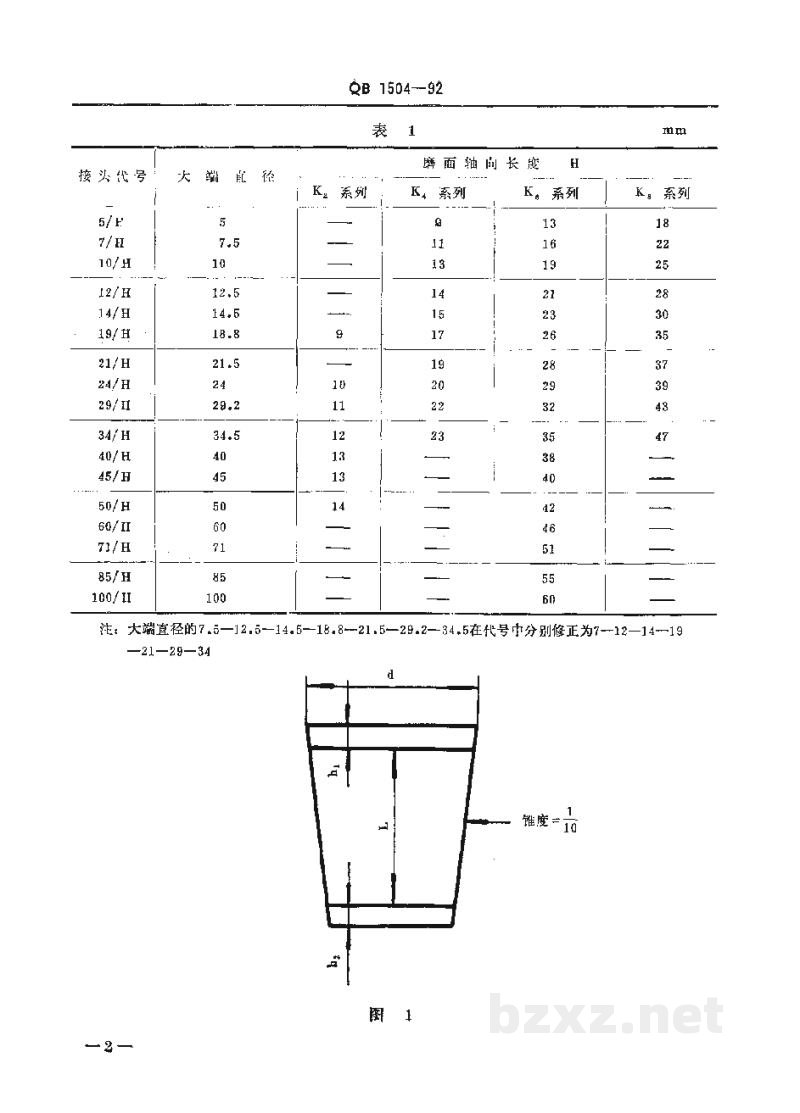 QB 1504-1992实验室玻璃仪器互换锥形磨砂接头
