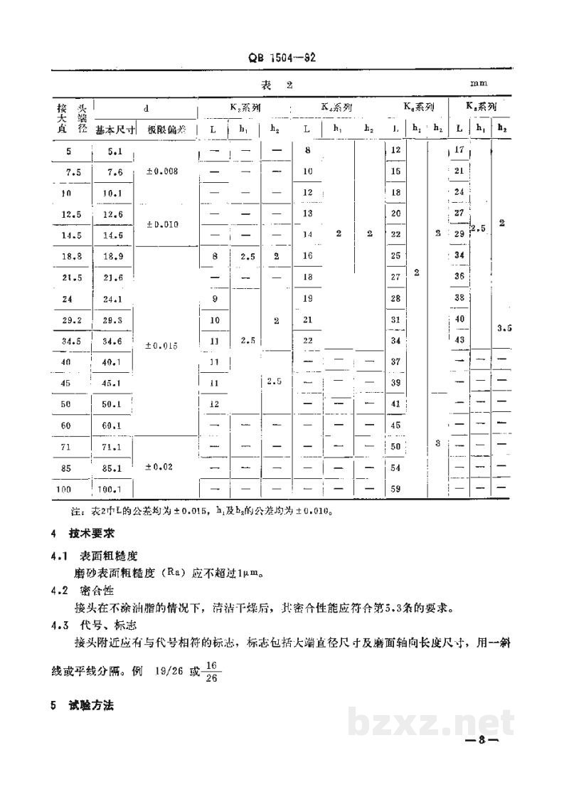 QB 1504-1992实验室玻璃仪器互换锥形磨砂接头