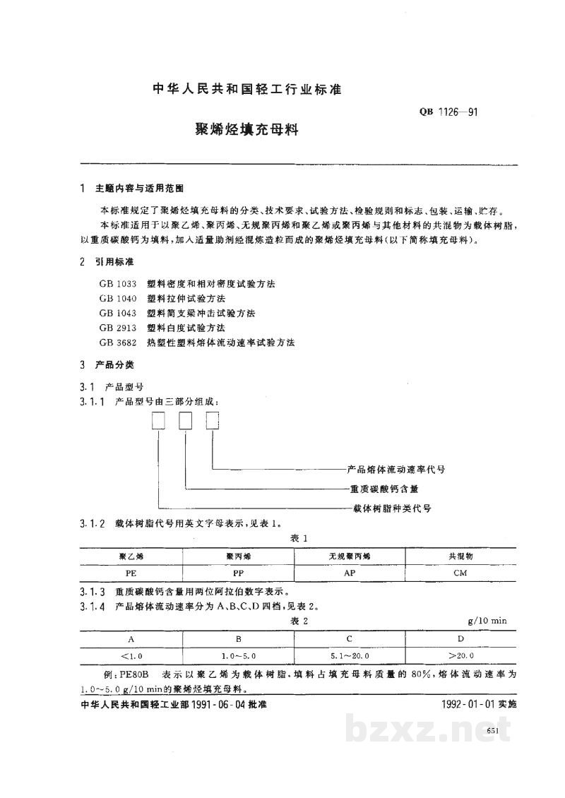 QB 1126-1991聚烯烃填充母料