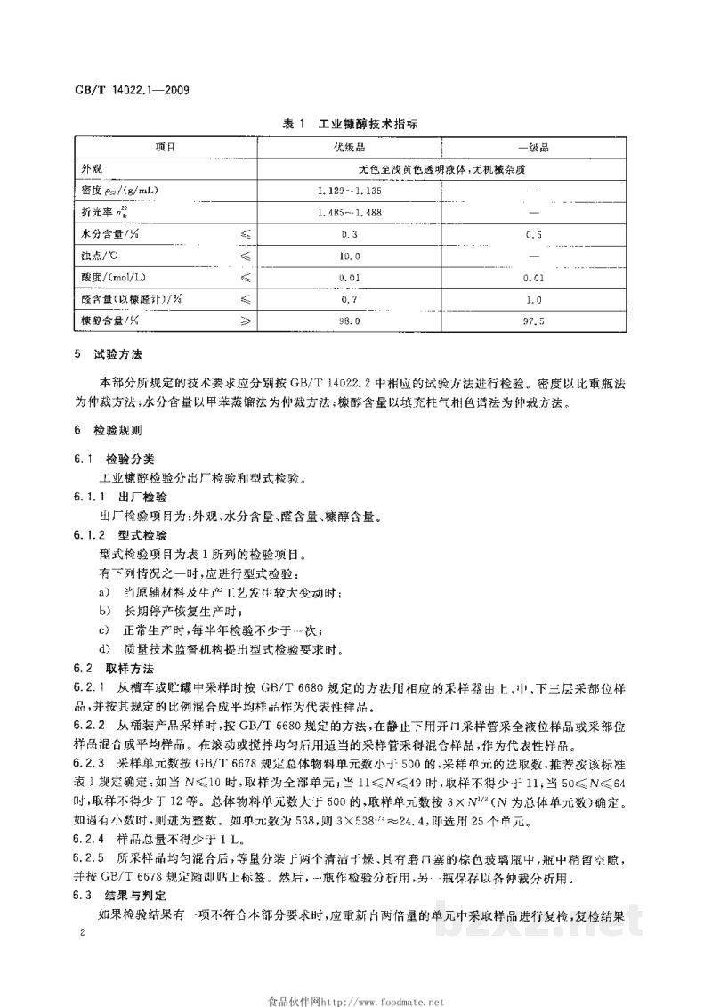 GB/T 14022.1-2009工业糠醇