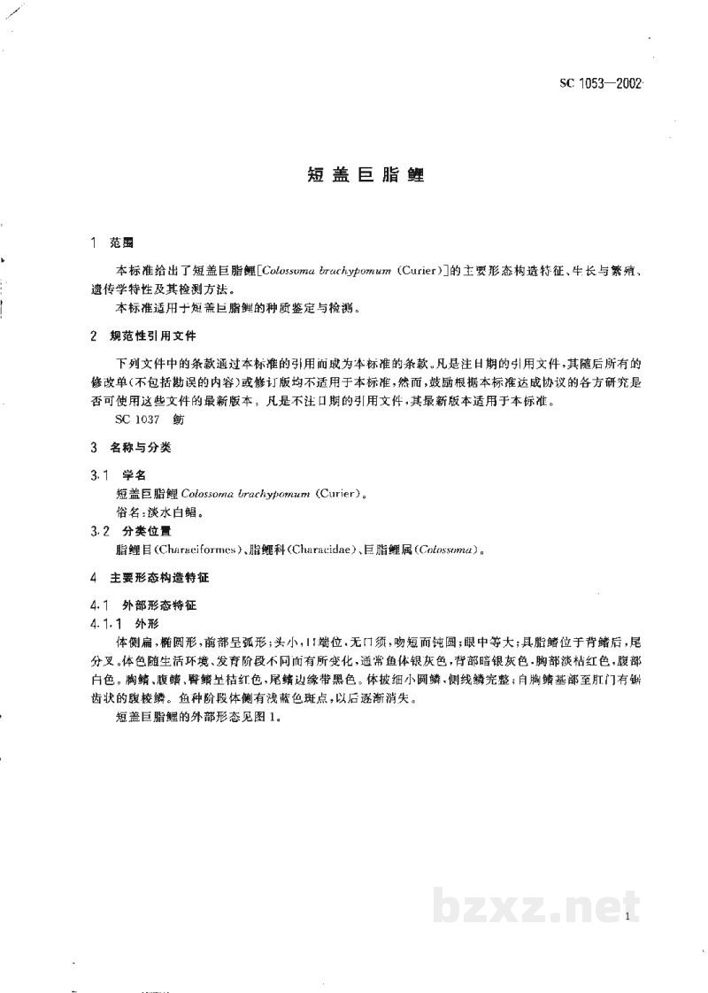 SC 1053-2002短盖巨脂鲤