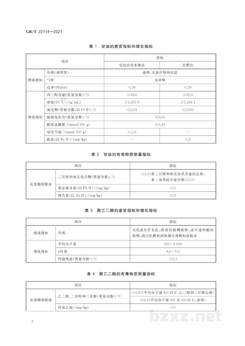 GB/T 22114-2021牙膏用保湿剂　甘油和聚乙二醇