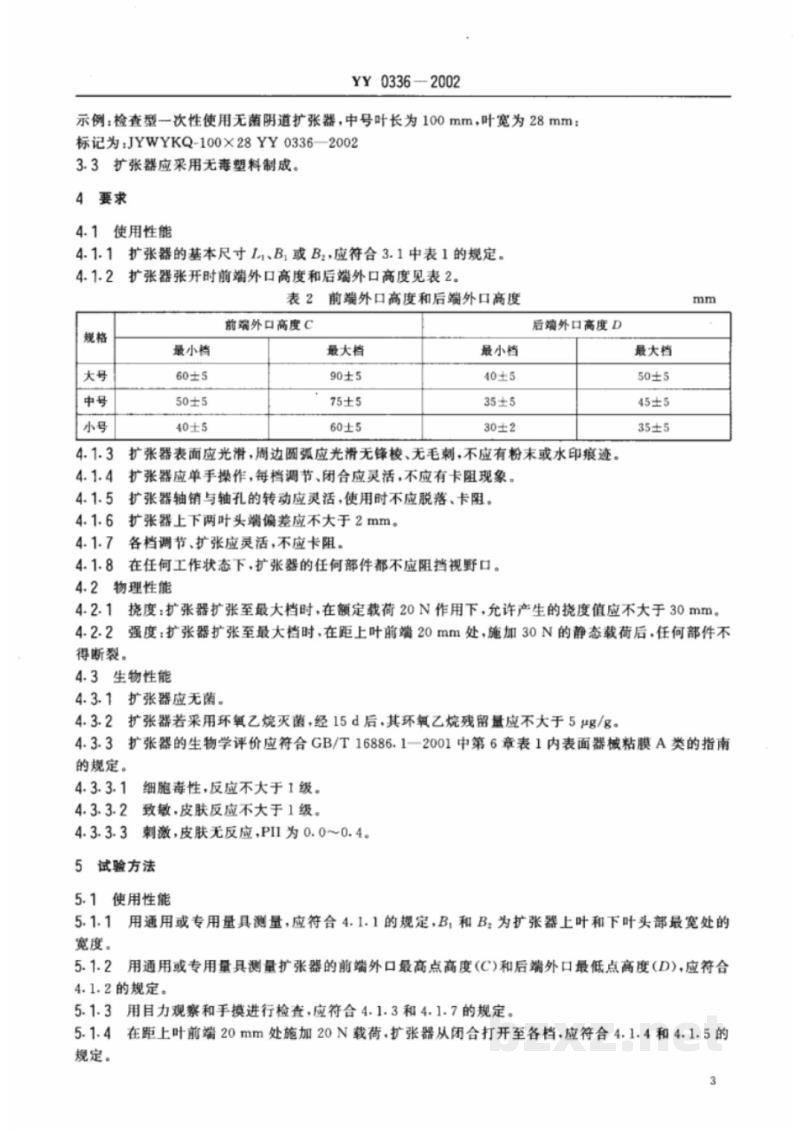 YY 0336-2002一次性使用无菌阴道扩张器