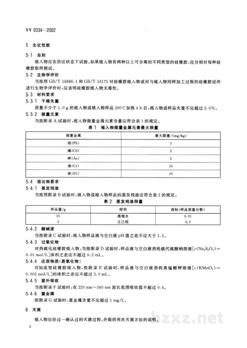 YY 0334-2002硅橡胶外科植入物通用要求