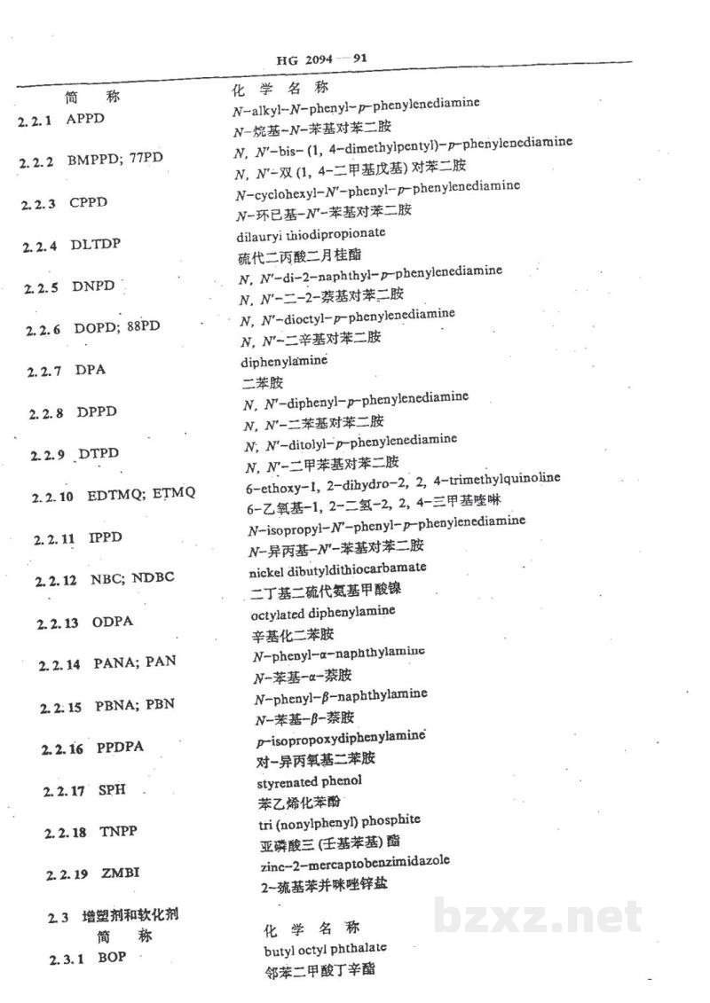HG/T 2094-1991橡胶配合剂简称