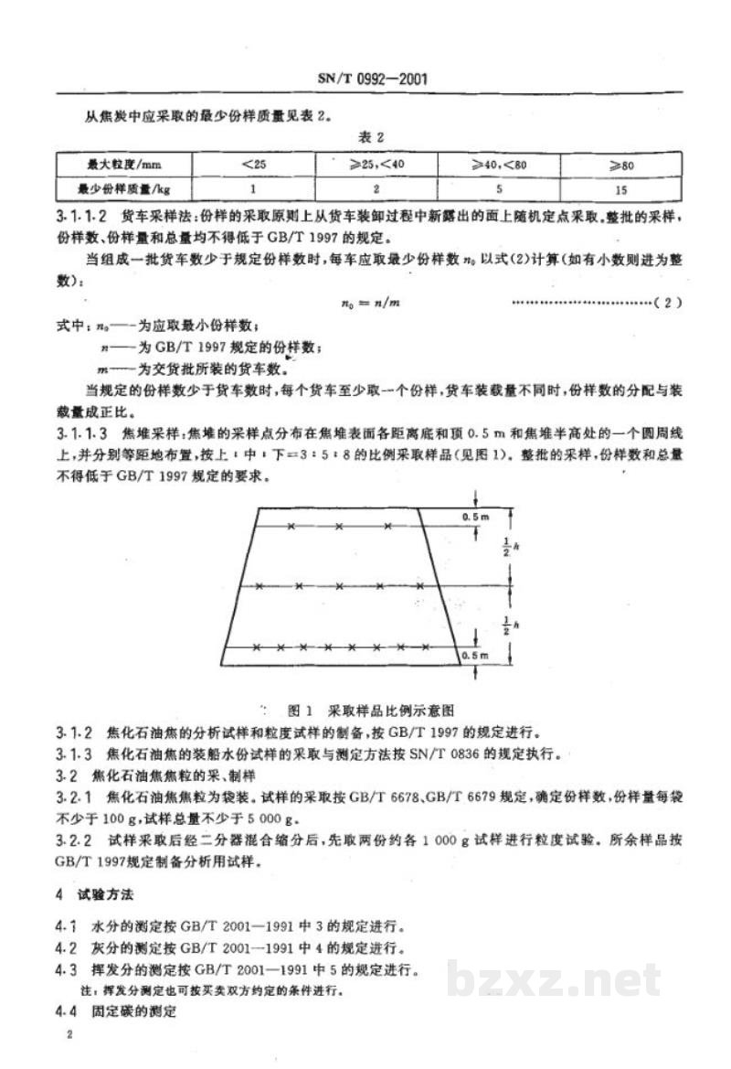 SN/T 0992-2001出口焦化石油焦及焦粒检验规程