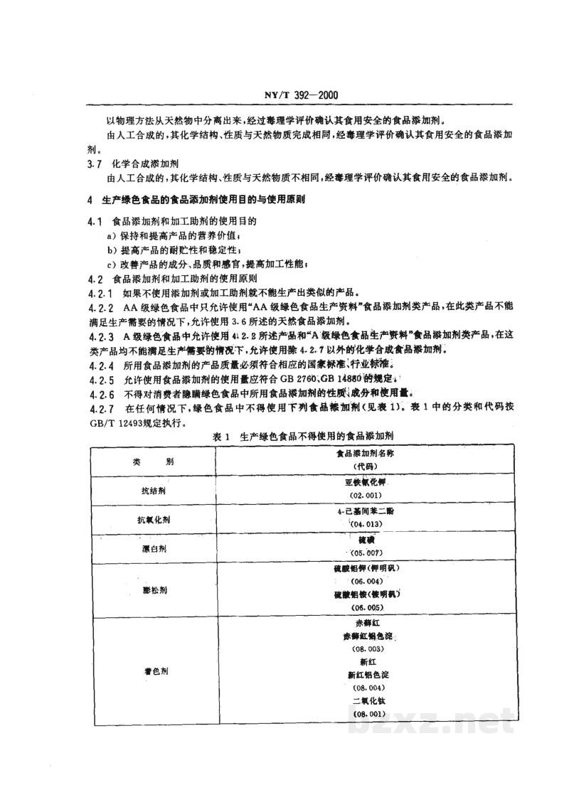 NY/T 392-2000绿色食品　食品添加剂使用准则