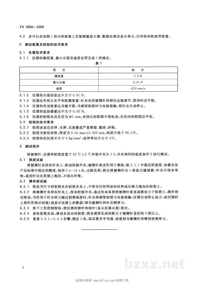 YY 0666-2008针尖锋利度和强度试验方法