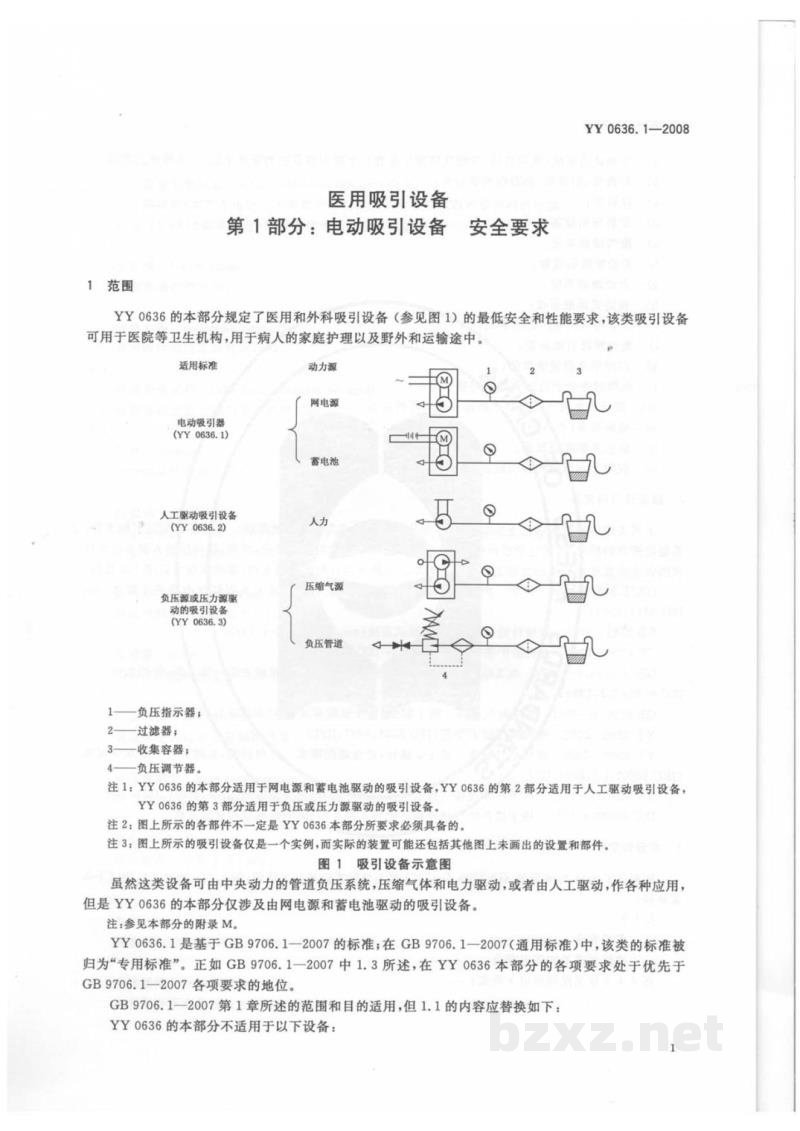 YY 0636.1-2008医用吸引设备　第1部分：电动吸引设备　安全要求