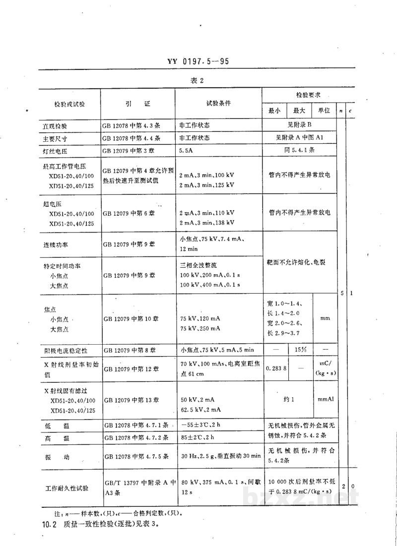 YY 0197.5-1995医用X射线管详细规范  XD51-20、40/100和XD51-20、40/125旋转阳极X射线管 