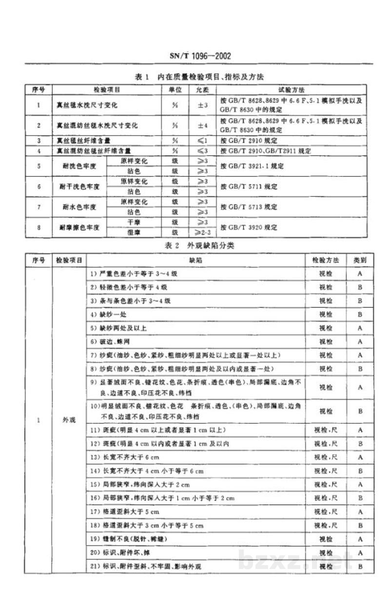 SN/T 1096-2002出口丝毯检验规程 