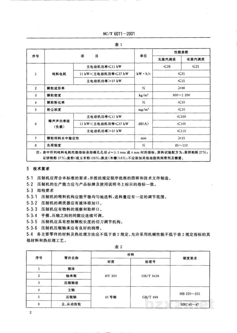 SC/T 6011-2001平模颗粒饲料压制机　技术条件