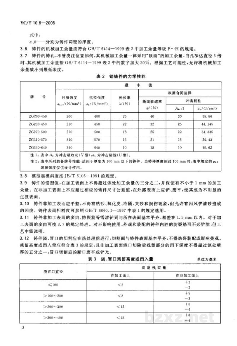YC/T 10.6-2006烟草机械　通用技术条件　第6部分：铸造碳钢件