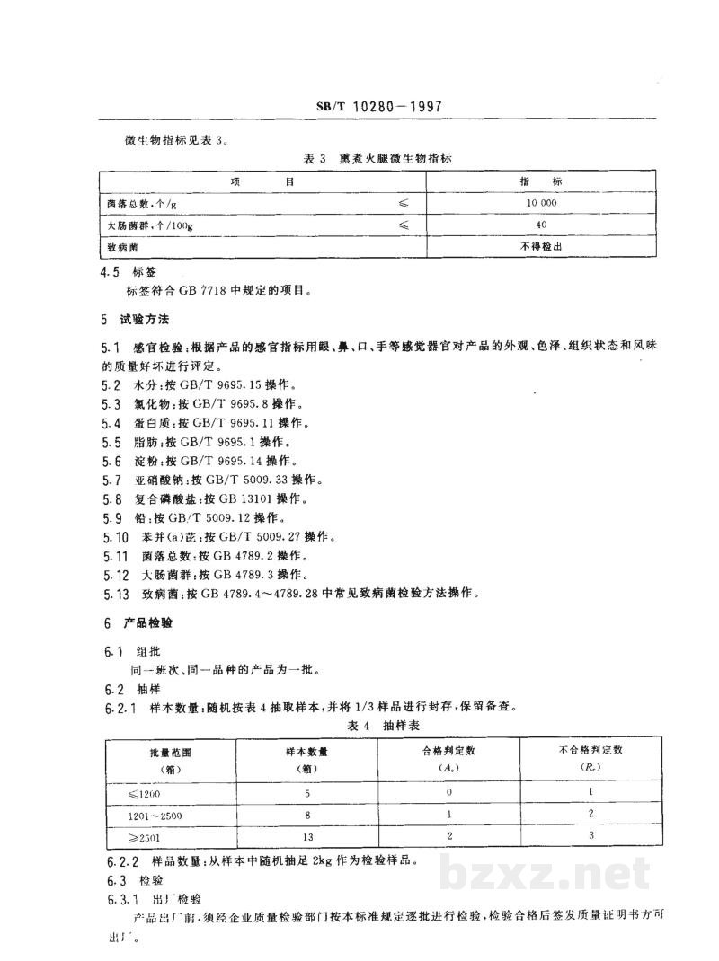 SB/T 10280-1997熏煮火腿 