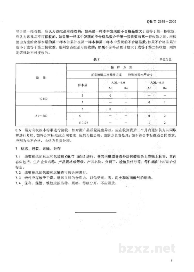 QB/T 2689-2005滤嘴棒纸 