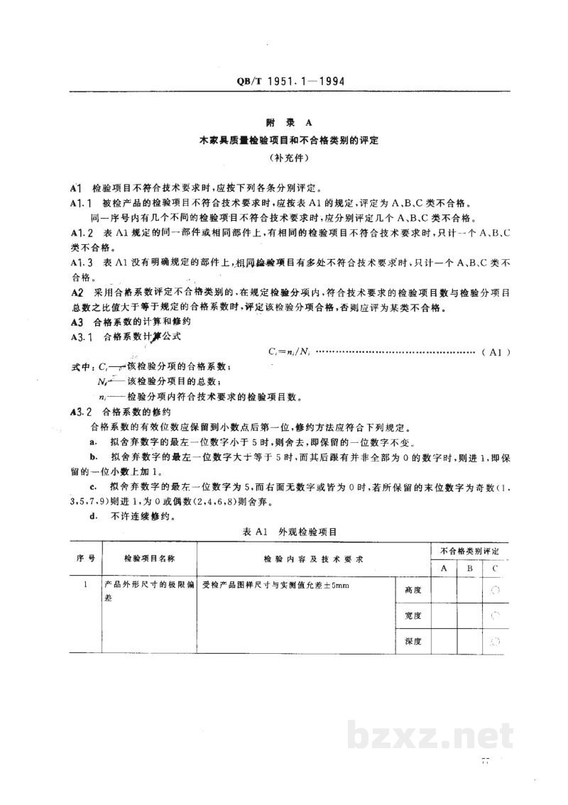QB/T 1951.1-1994木家具质量检验及质量评定 