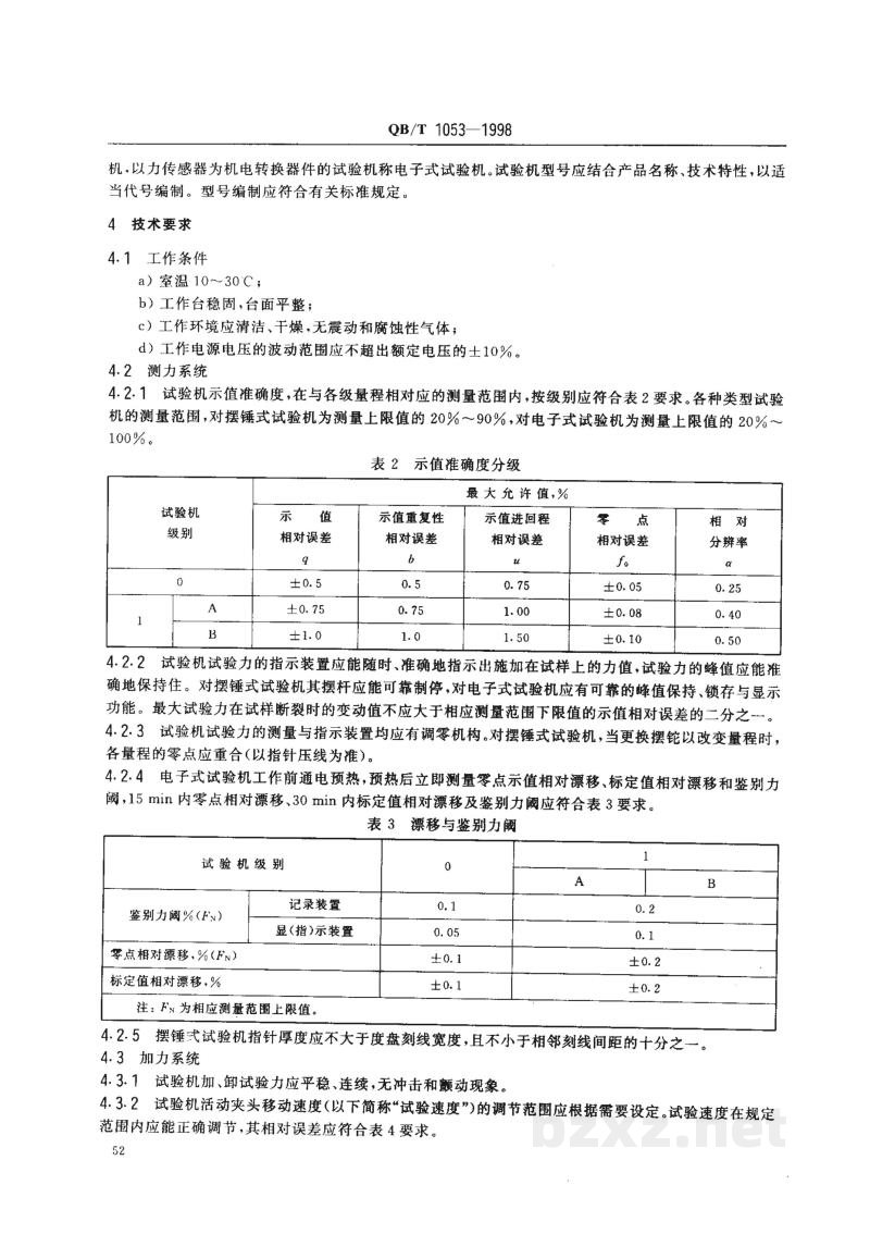 QB/T 1053-1998纸与纸板抗张试验机 