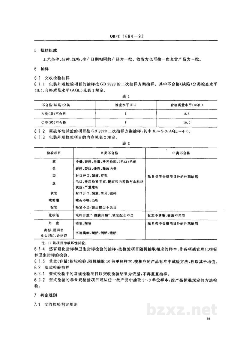 QB/T 1684-1993化妆品检验规则 