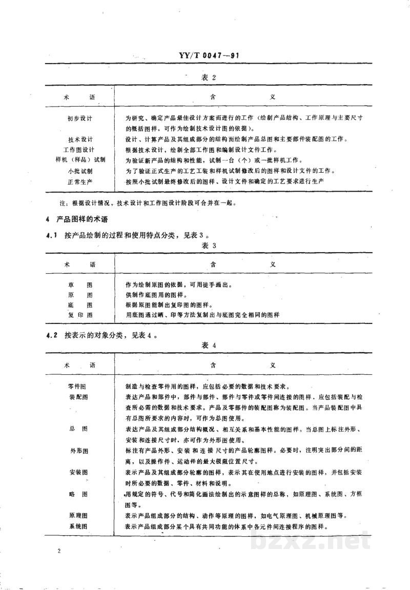 YY/T 0047-1991医疗器械产品图样及设计文件的术语 