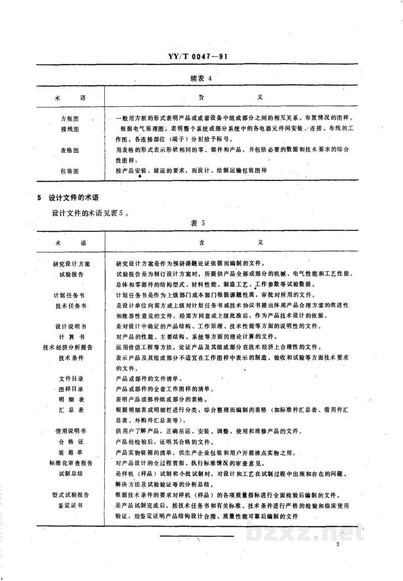 YY/T 0047-1991医疗器械产品图样及设计文件的术语 