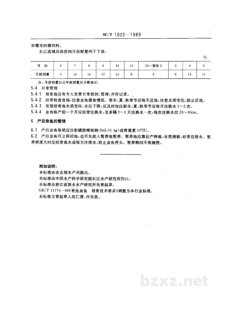 SC/T 1022-1989青鱼亲鱼培育技术要求 