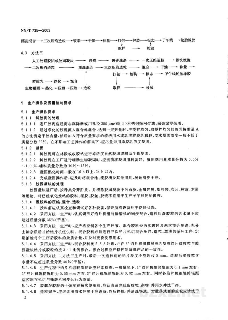 NY/T 735-2003天然生胶　子午线轮胎橡胶生产工艺规程