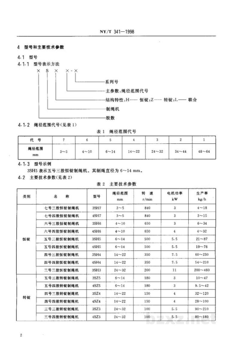 NY/T 341-1998剑麻加工机械　制绳机