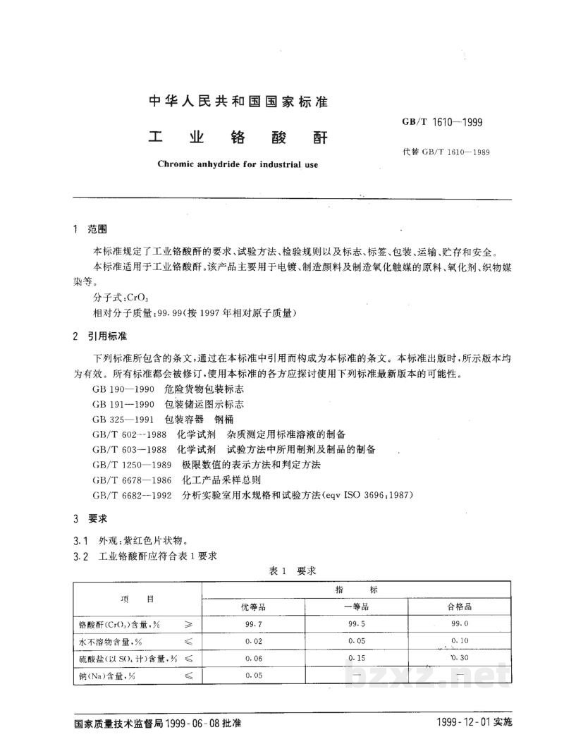 GB/T 1610-1999工业铬酸酐