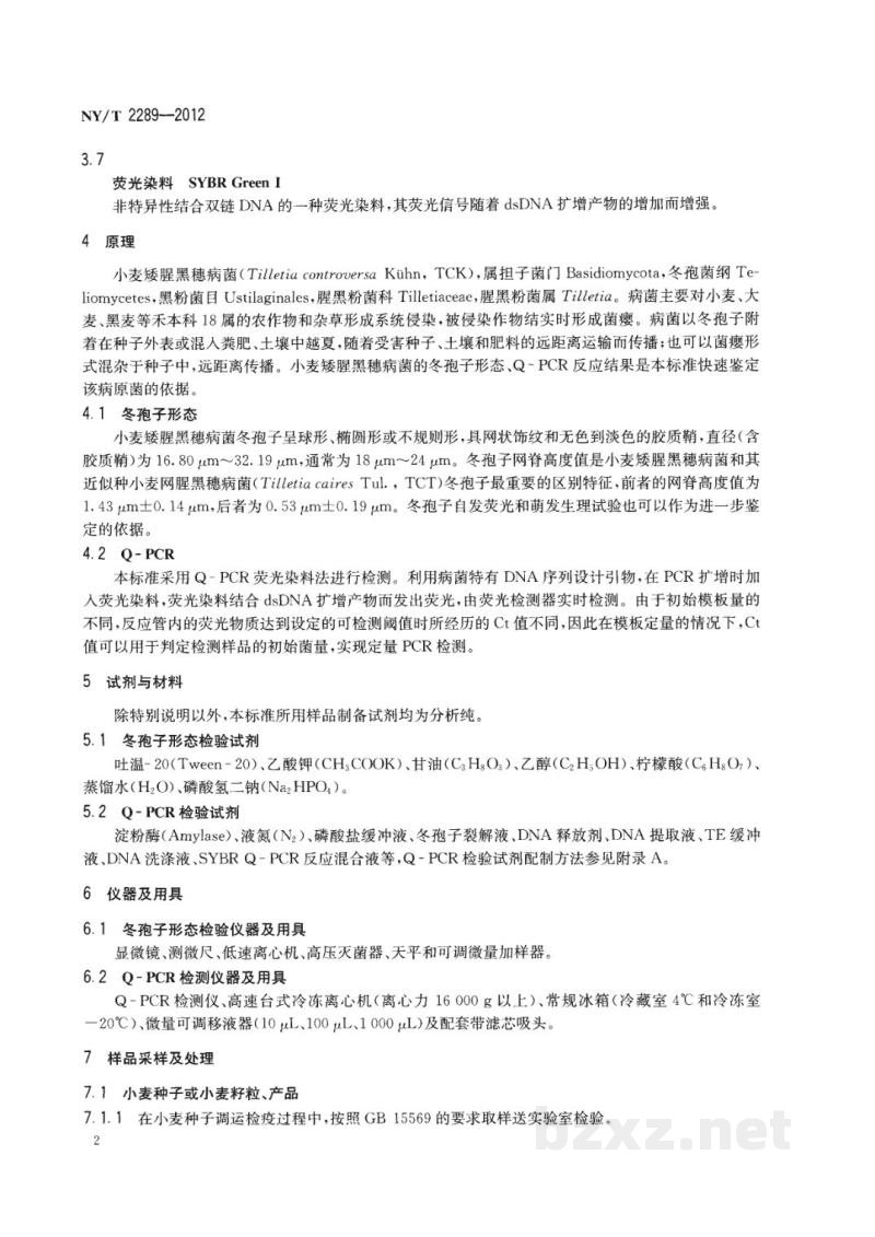 NY/T 2289-2012小麦矮腥黑穗病菌检疫检测与鉴定方法